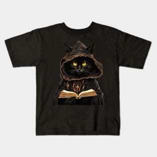 Halloween Cat Reading Preys Anatomy Spell List Kids T-Shirt